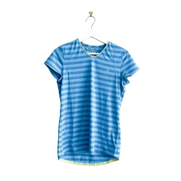 Champion Women's Ribbed Striped Hi Low Hem Activewear T Shirt Top Blue Small - Picture 1 of 7